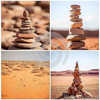 Mystique of Desert Stone Cairns Stock Photo
