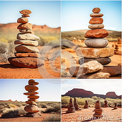 Mystique of Desert Stone Cairns Stock Photo