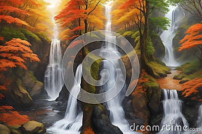 Elemental Seasons Unleashed Nature's Dynamic through Earth, Air, Fire, and Water. AI Art Concept Portrays Landscapes Stock Photo