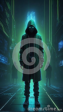 Techno Enigma: Chronicles of the Unseen Coder. Generative AI Stock Photo