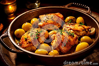 Sizzling Delight: Pollo al Ajillo, the Aromatic Fusion of Garlic and Tender Chicken Stock Photo