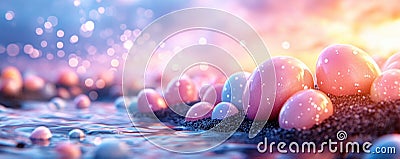 Embark on an enchanting interactive egg hunt game where eggs contain riddles to solve for extra prizes, nestled amidst a magical Stock Photo