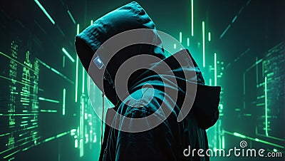 Neon Conundrum: The Enigmatic Hacker's Labyrinth. Generative AI Stock Photo