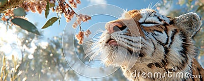 Embark on a learning journey where a serene tiger embodies knowledge, guided by a bilingual AI tutor analyzing sentence structures Stock Photo