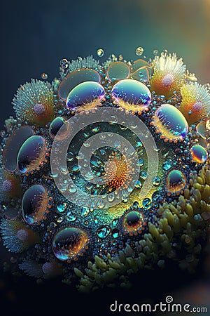 Whispers of Nature: AI-Generated Surreal Composition with 3D Floral, Jellyfish, and Crystal Elements Cartoon Illustration