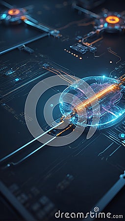 Qubit Odyssey: Navigating Quantum Realms with AI. AI generate Stock Photo