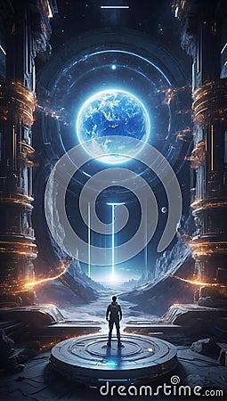 QuantumQuotient Overture: DataEclipse's Tomorrow Quest. AI generate Stock Photo
