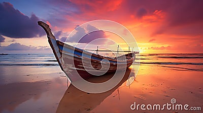 Beach, Boat, Dawn in coastal morning Stock Photo