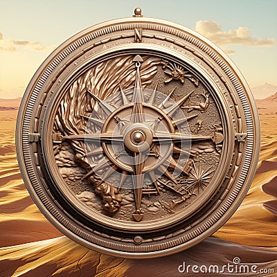 Compass in Vast Desert Landscape Stock Photo