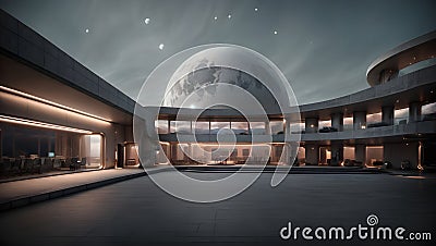 Lunar Punk Fusion: Architectural Elements in Celestial Harmony Stock Photo