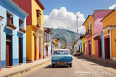 The Street of Tolima Colombia with Car Stock Photo