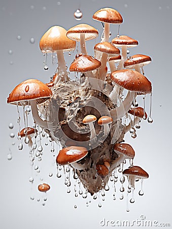 Flying Mushrooms in a Magical Moment Stock Photo
