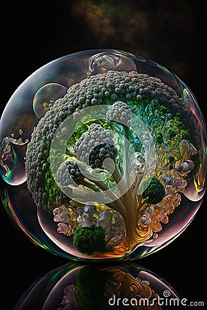 Mathematical Botany: AI-Generated 3D Enigmatic Surreal Broccoli Object in the Depths of the Forest Cartoon Illustration