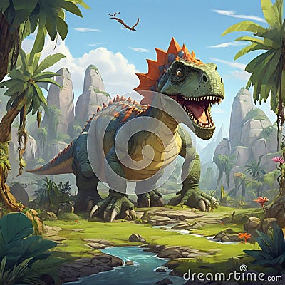 Jurassic Jungle Jamboree A Stylized Cartoon Adventure through Giant Prehistoric Plants Stock Photo