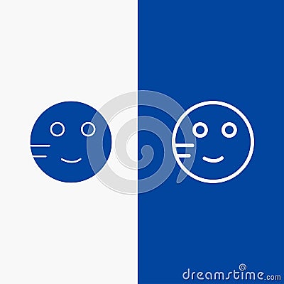 Embarrassed, Emojis, School, Study Line and Glyph Solid icon Blue banner Line and Glyph Solid icon Blue banner Vector Illustration