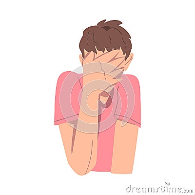 Embarrassed Man Covering his Face with Hand, Regretful Person Sorry, Apologizing and Admitting Her Guilt Cartoon Style Vector Illustration