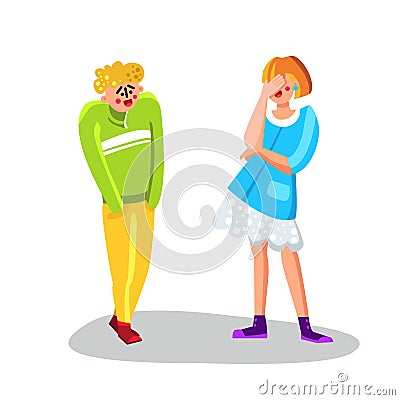 Embarrassed Man And Laughing Young Girl Vector Vector Illustration