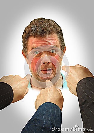 Embarrassed red face fingers of blame Stock Photo