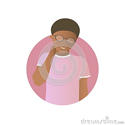 Embarrassment expression, black man shy, timid. Flat gradient vector icon Vector Illustration