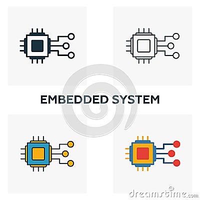 Embedded System icon set. Four elements in diferent styles from industry 4.0 icons collection. Creative embedded system icons Stock Photo