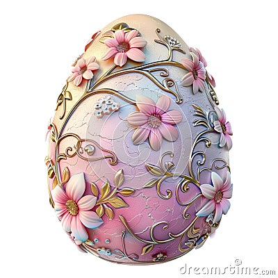 Embellished Pastel Easter Egg Isolated on White. Stock Photo
