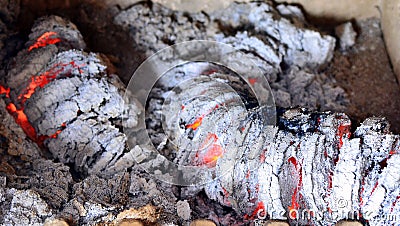 Embers of burnt briquettes in the stove Stock Photo