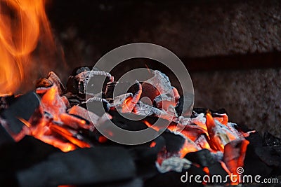 Embers and flames - Front view Stock Photo