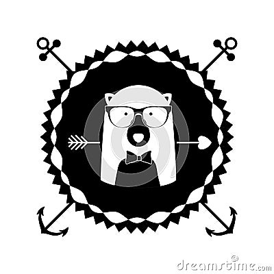 emblem bear hipster hunter city icon Cartoon Illustration