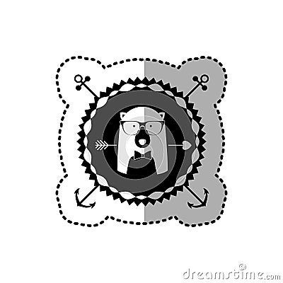 emblem bear hipster hunter city icon Cartoon Illustration