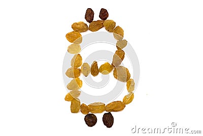 Emblem of bitcoin from raisins, on white isolated background Stock Photo