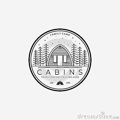 Emblem of Cabin Logo Line Art Design Vector Illustration Icon, Wooden Cabin, Cabin Forest, Cottage, Wood Cabin Vector Illustration