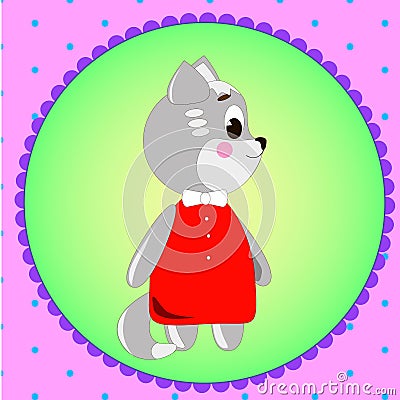 Emblem card with cute cartoon Cat Vector Illustration