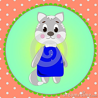 Emblem card with cute cartoon Cat Vector Illustration