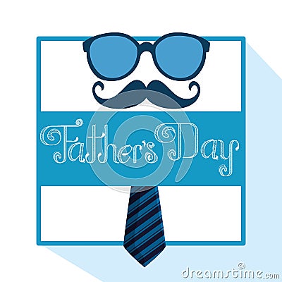 emblem card with glasses and mustache to fathers day Cartoon Illustration