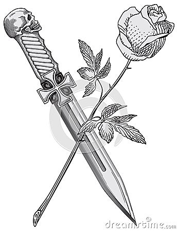 Emblem dagger and rose vector Vector Illustration