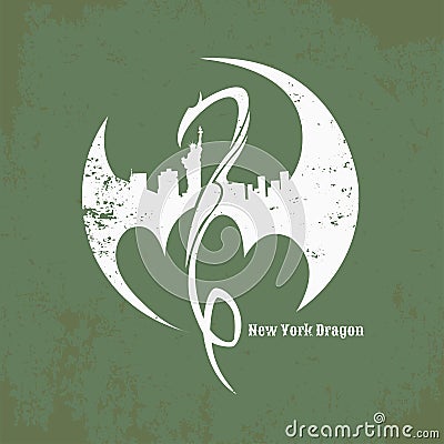 Emblem dragon on the background of the new york city, company logo, tattoo sign Vector Illustration