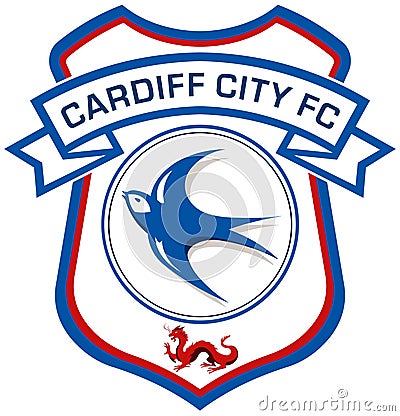 The emblem of the football club `Cardiff City Association Football Club`. England Editorial Stock Photo