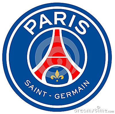 The emblem of the football club Paris Saint-Germain. France Editorial Stock Photo