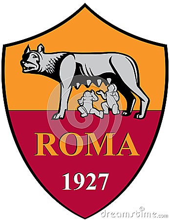 The emblem of the football club `Roma`. Italy Editorial Stock Photo