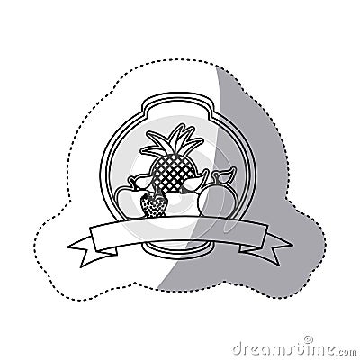 emblem fruits icon stock Cartoon Illustration