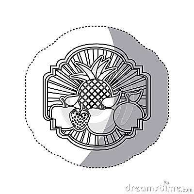 emblem fruits icon stock Cartoon Illustration