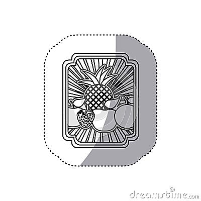 emblem fruits icon stock Cartoon Illustration