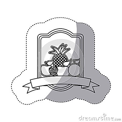 emblem fruits icon stock Cartoon Illustration