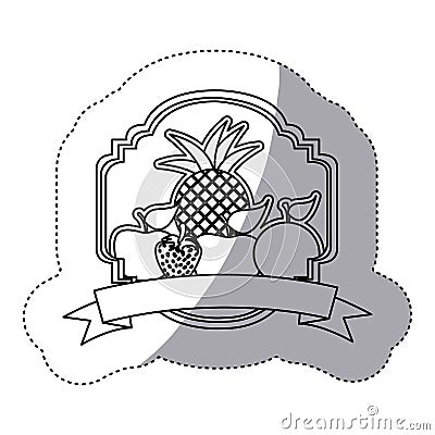 emblem fruits icon stock Cartoon Illustration