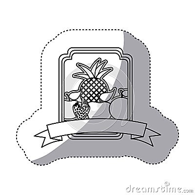 emblem fruits icon stock Cartoon Illustration