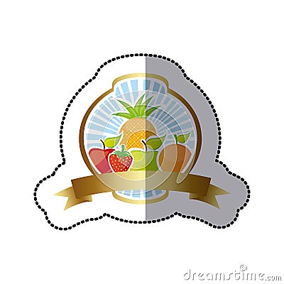 emblem fruits icon stock Cartoon Illustration