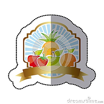 emblem fruits icon stock Cartoon Illustration