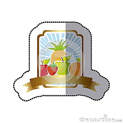 emblem fruits icon stock Cartoon Illustration