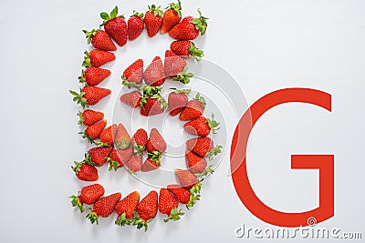 emblem 5g made up of fresh strawberries Stock Photo