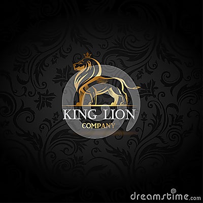 Emblem with golden Lion Vector Illustration